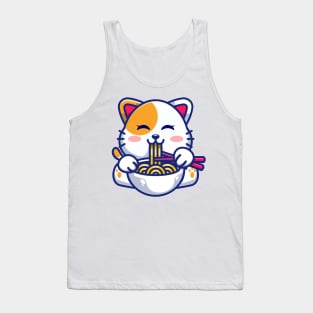 Cute cat eating ramen with chopstick cartoon Tank Top